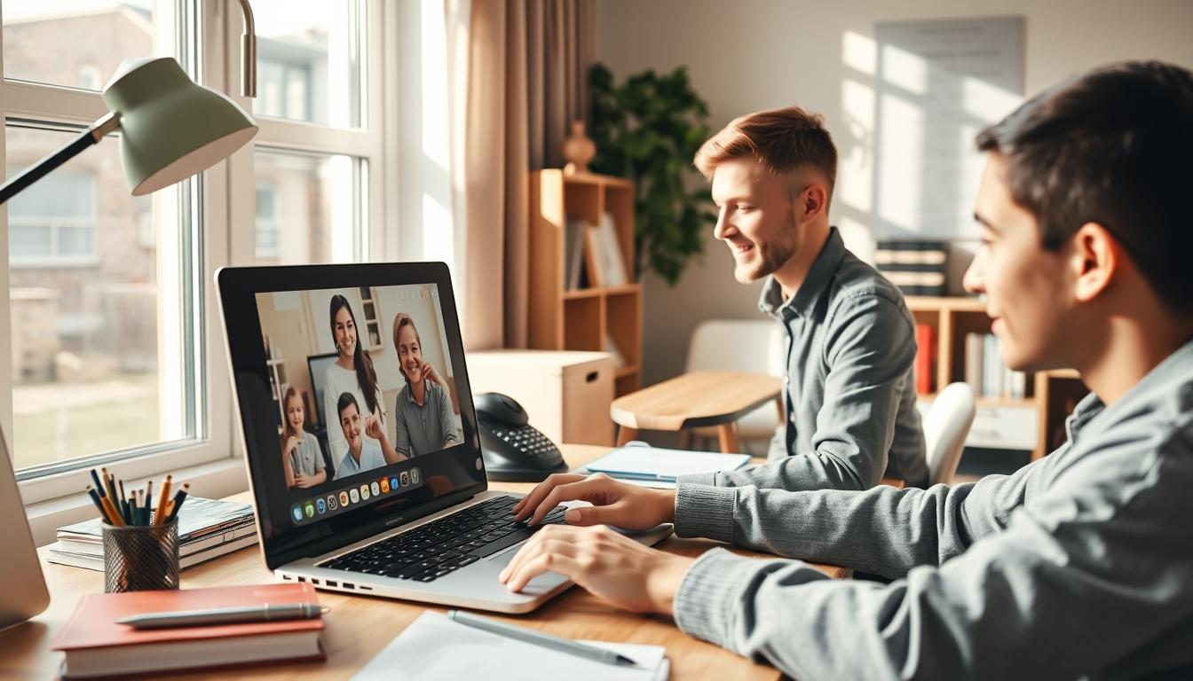 Students studying together in modern classroom